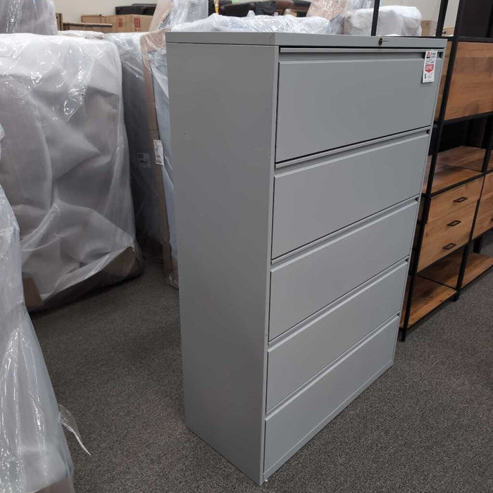 Gray Metal 5 Drawer Lateral File Cabinet