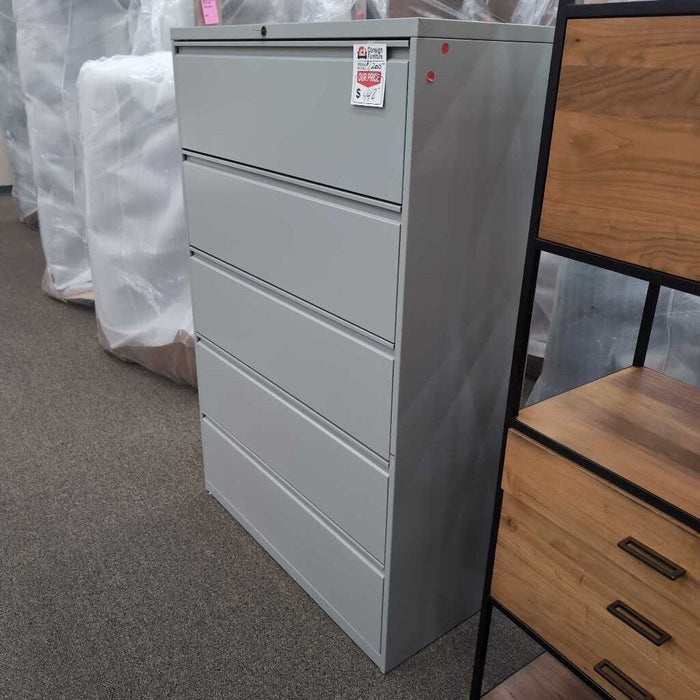 Gray Metal 5 Drawer Lateral File Cabinet