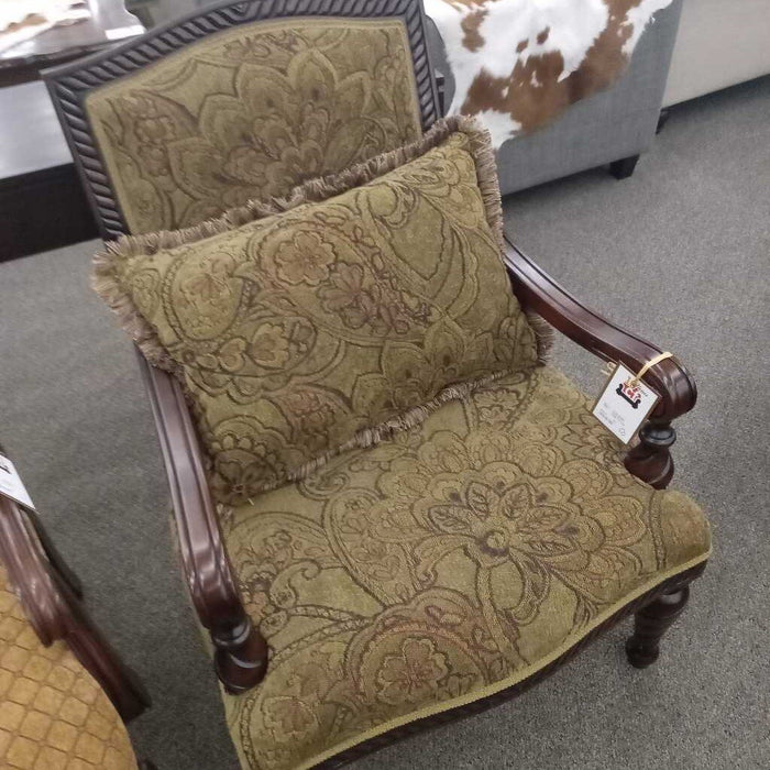 Green Fabric Wood Arm Chair