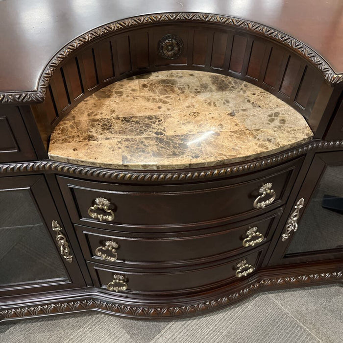 Dark Wood Carved Buffet w/ Marble