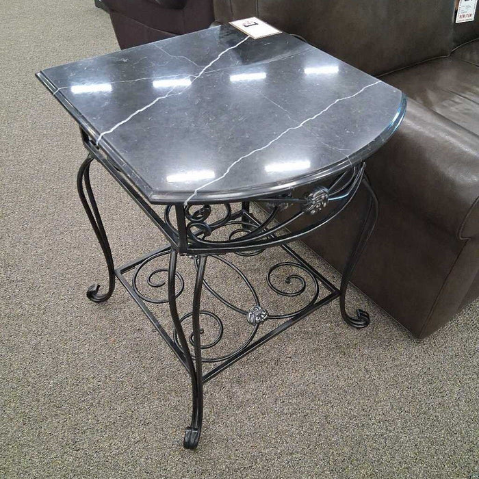 Black Iron End Table w/ Marble Top
