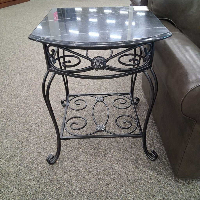Black Iron End Table w/ Marble Top
