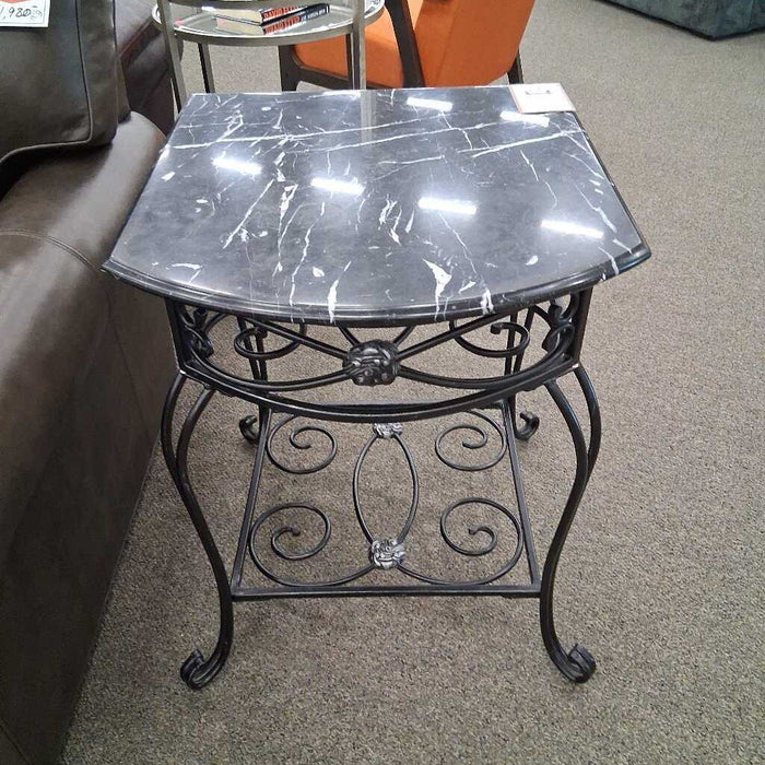 Black Iron End Table w/ Marble Top
