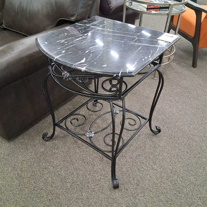 Black Iron End Table w/ Marble Top