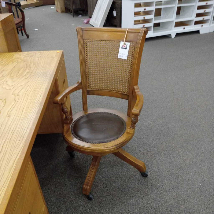 Vintage Oak & Leather Computer Chair