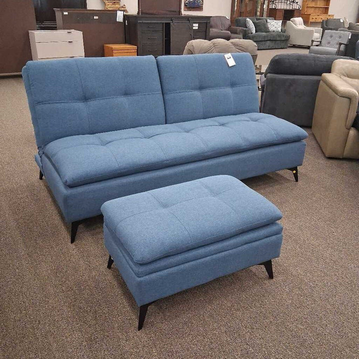 Sealy Blue Futon w/ Storage Ottoman