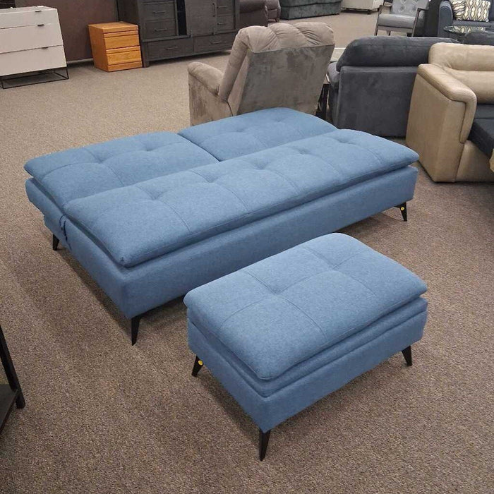Sealy Blue Futon w/ Storage Ottoman
