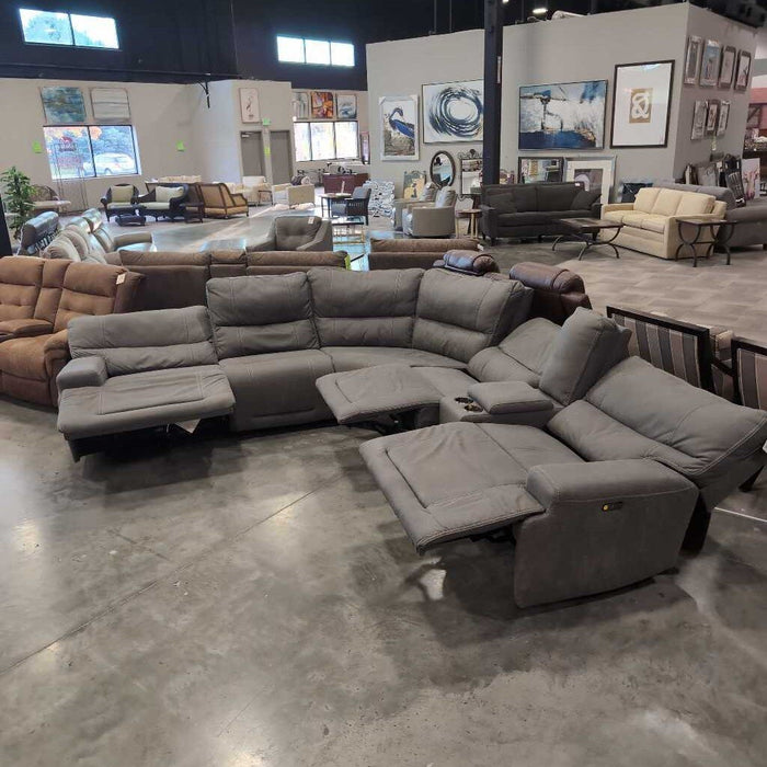 6 pc.Gray/Blue Pwr Sectional