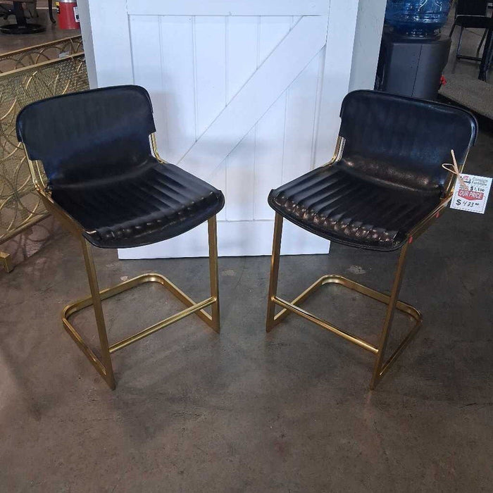 Pair Brass/Leather Barstools