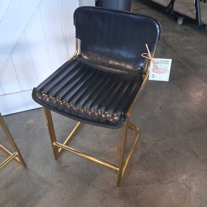Pair Brass/Leather Barstools