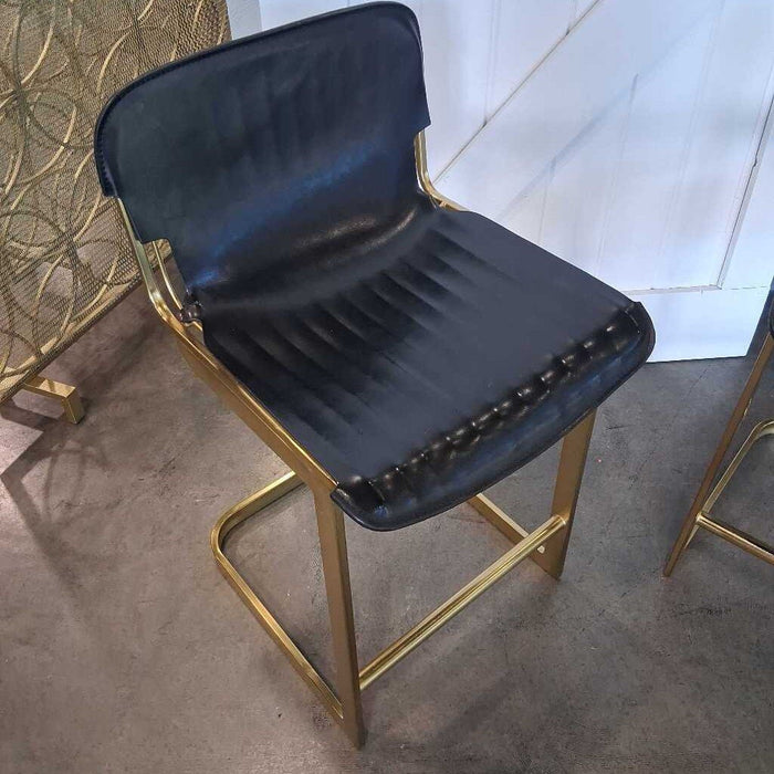 Pair Brass/Leather Barstools