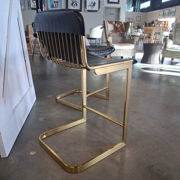 Pair Brass/Leather Barstools