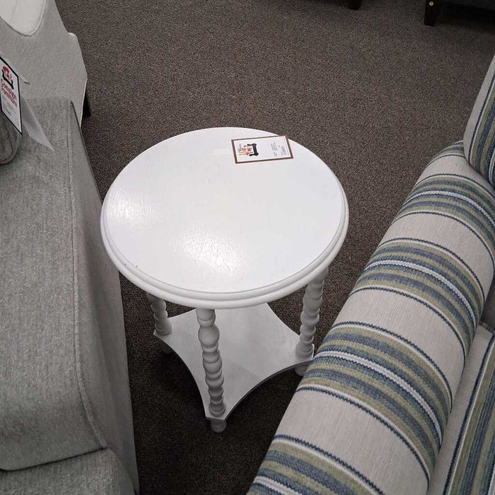 Round 2-tier White End Table
