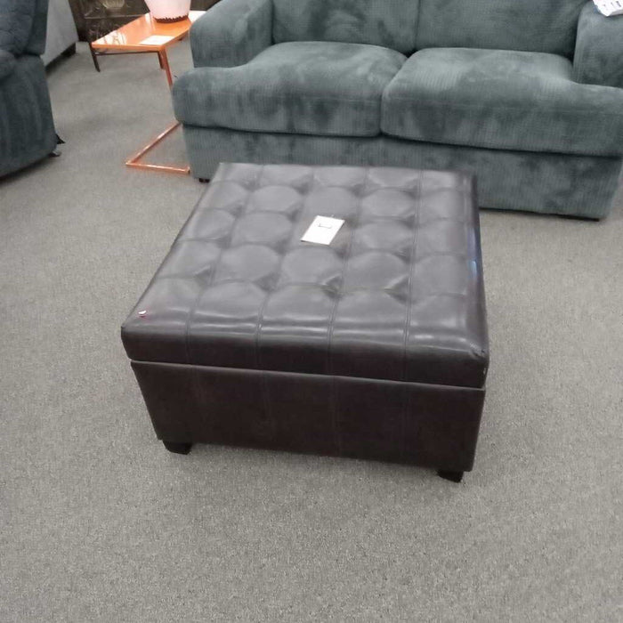 Brown Leather Storage Ottoman