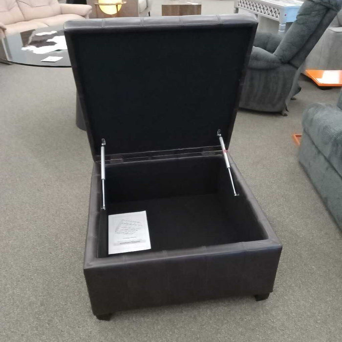 Brown Leather Storage Ottoman
