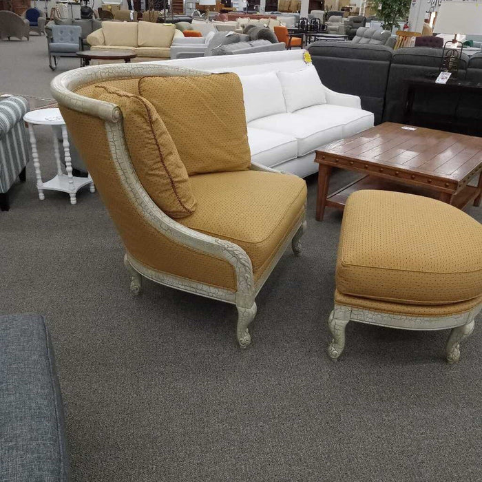Sherrill Beige & Tan Settee w/ Ottoman