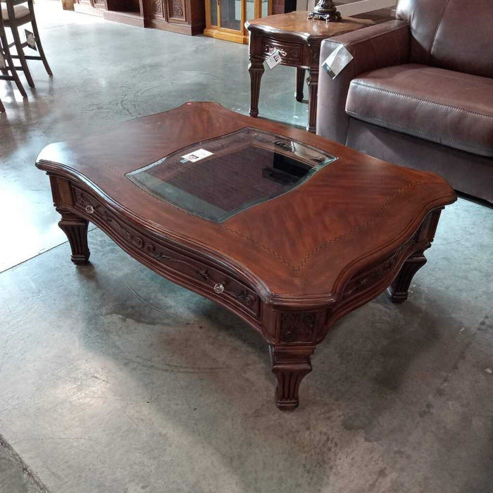 Inlayed Coffee Table w/ Glass Insert