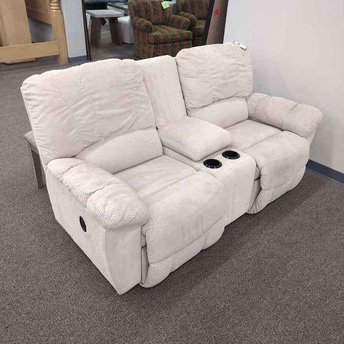 Beige Corduroy Reclining Loveseat