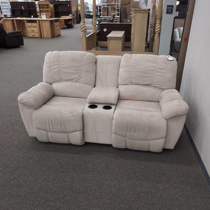 Beige Corduroy Reclining Loveseat