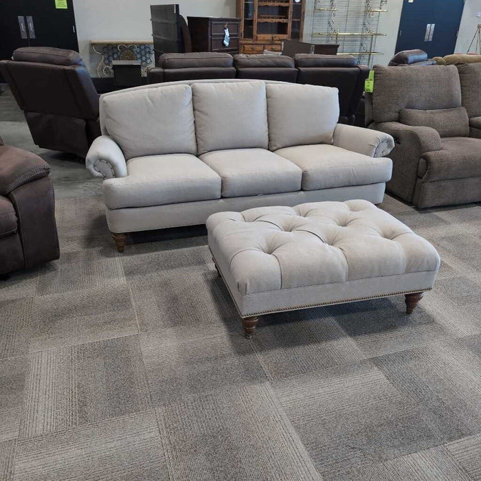 Gray Nailhead Sofa W/ Ottoman