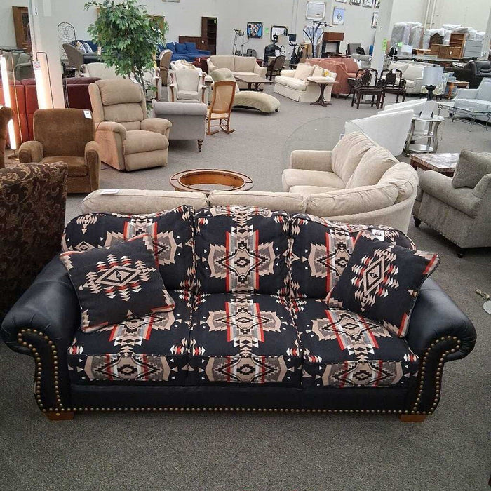 Southwest Pattern Fabric & Leather Sofa