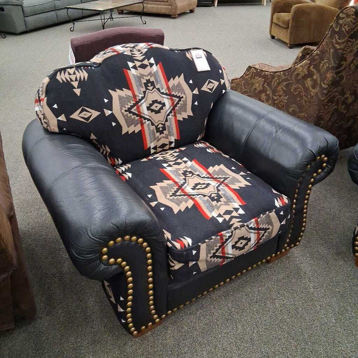 Southwest Pattern Fabric & Leather Loveseat