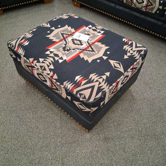 Southwest Pattern Fabric & Leather Ottoman