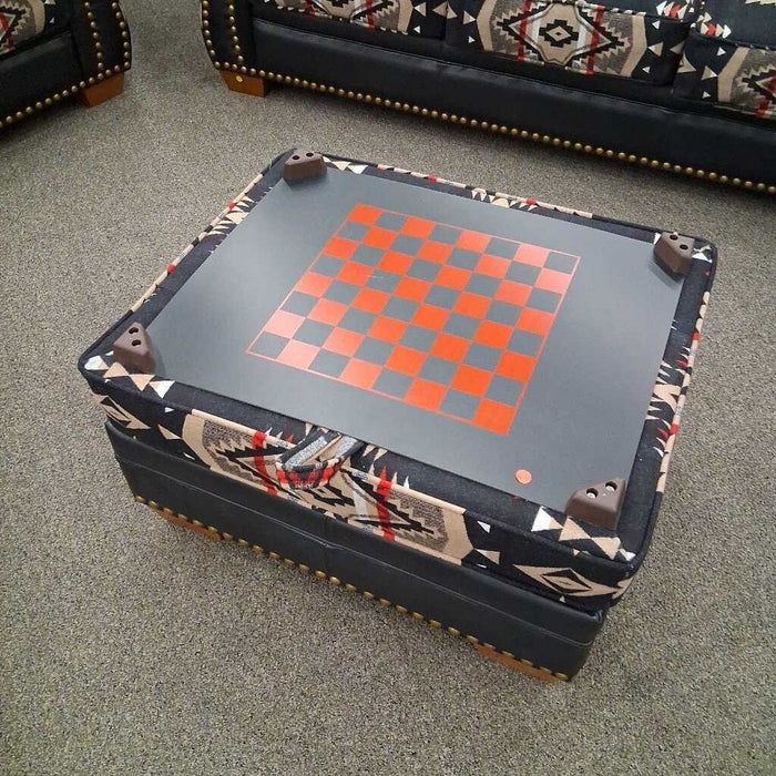 Southwest Pattern Fabric & Leather Ottoman