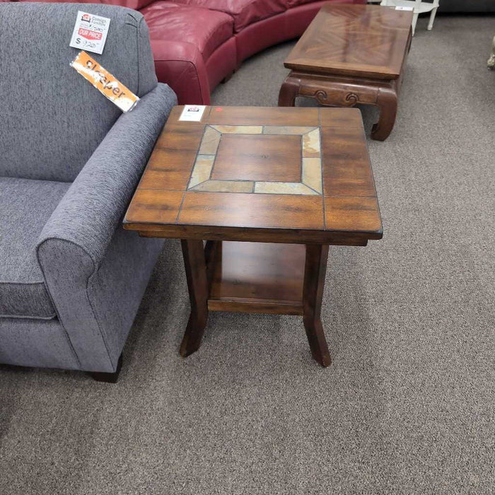 Brown End Table w/ Slate Inserts