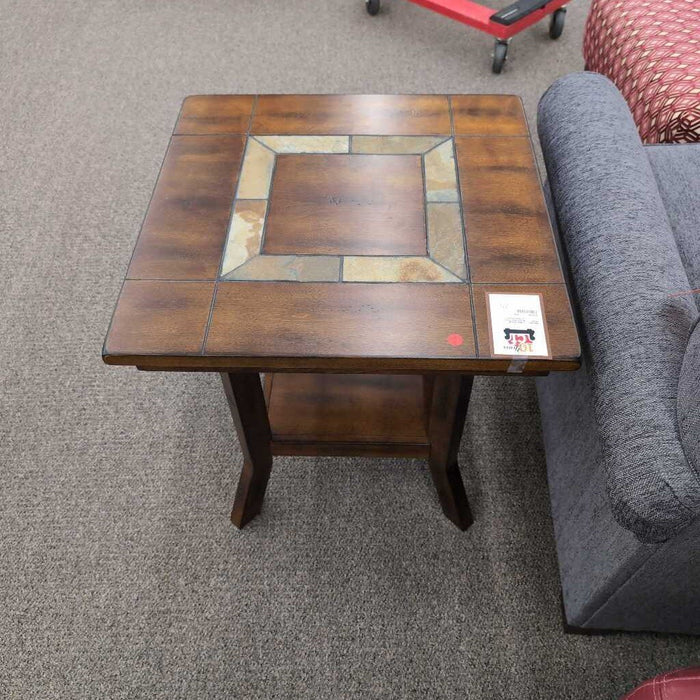 Brown End Table w/ Slate Inserts