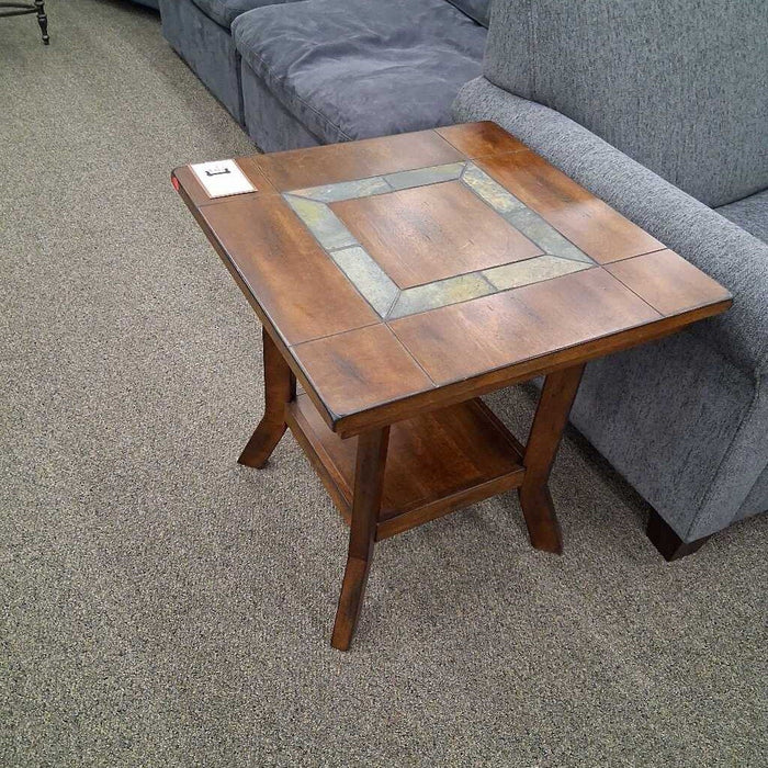 Brown End Table w/ Slate Inserts