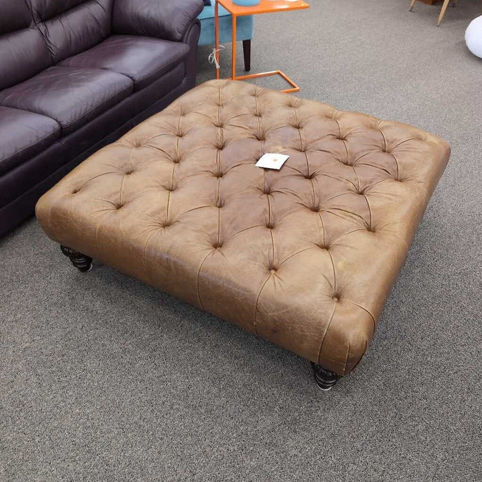 Lg. Brown Leather Tufted Ottoman