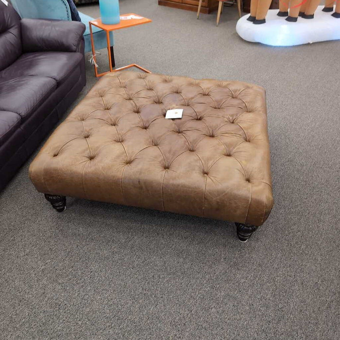 Lg. Brown Leather Tufted Ottoman