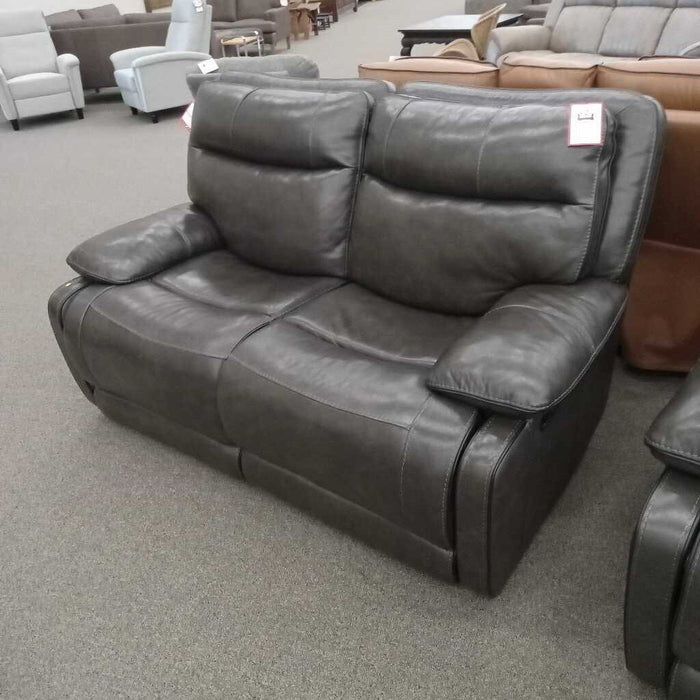 "Palladum" Gray Leather Rec. Loveseat