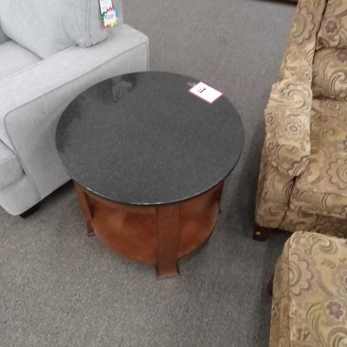 Round Black Granite Top End Table