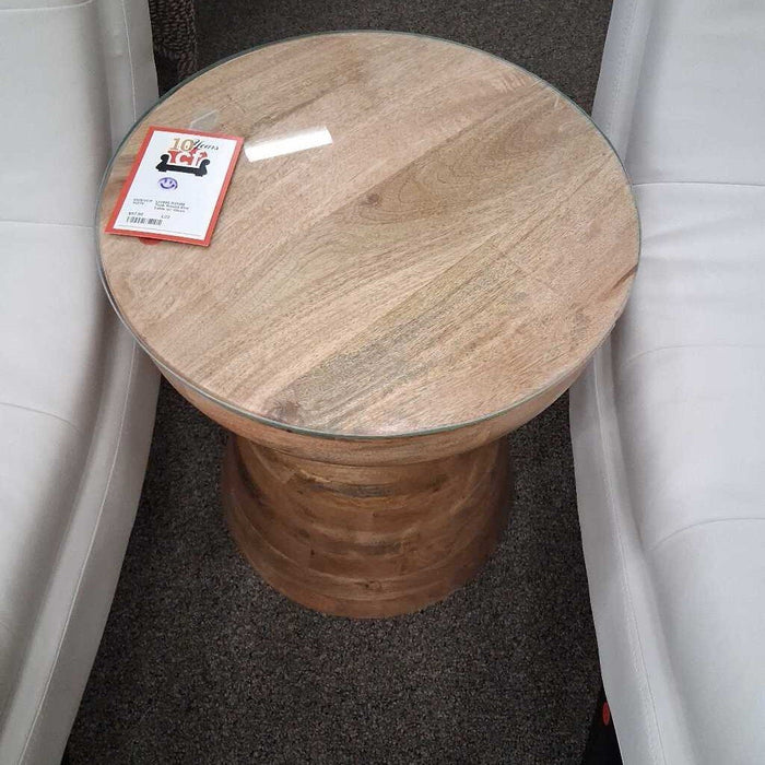 Teak Round End Table w/ Glass