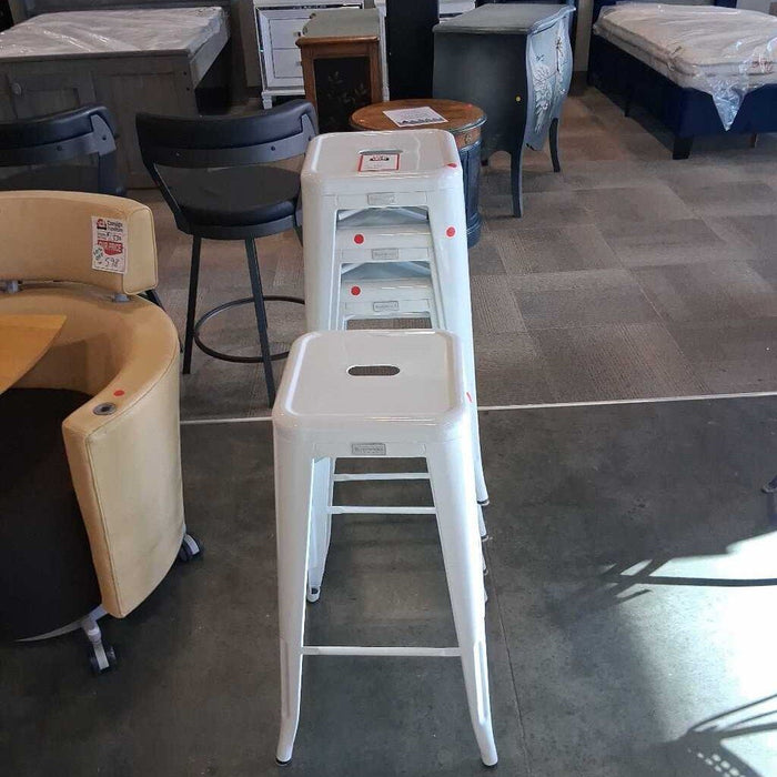 Set of 4 Buschman White Metal Stools