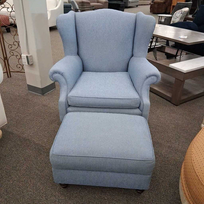 Lt. Blue Wingback W/ Ottoman
