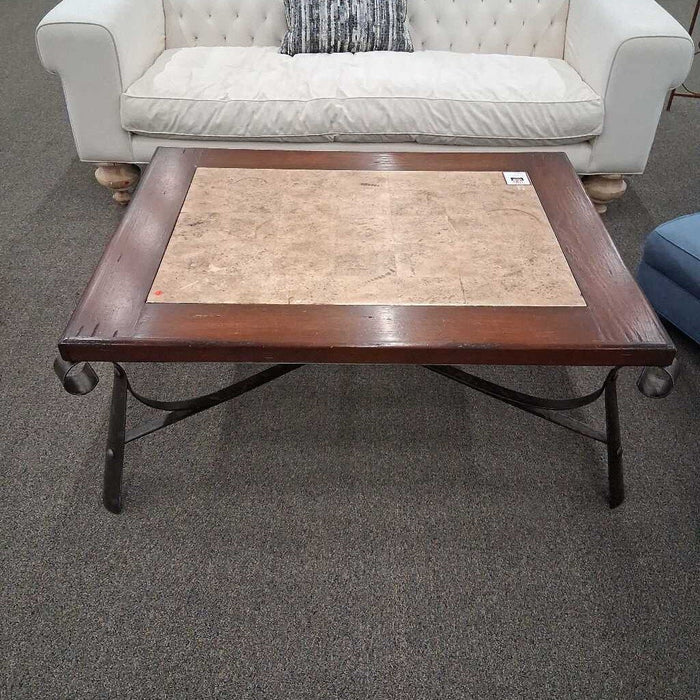 Travertine & Wood Coffee Table