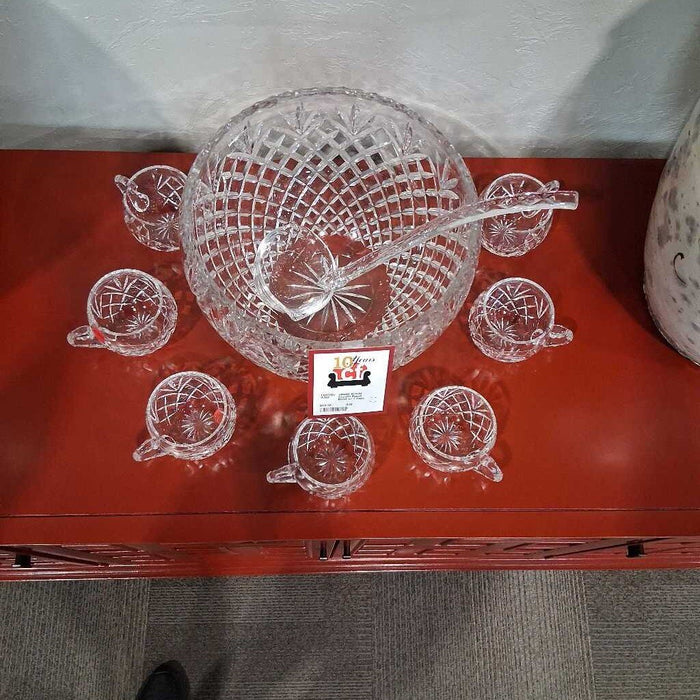 Crystal Punch Bowl w/ 7 Cups
