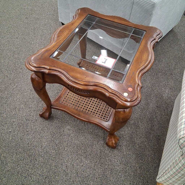 Brown End Table w/ Glass Insert
