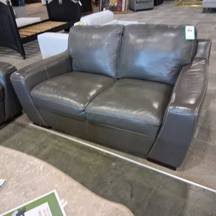 Gray Leather Loveseat