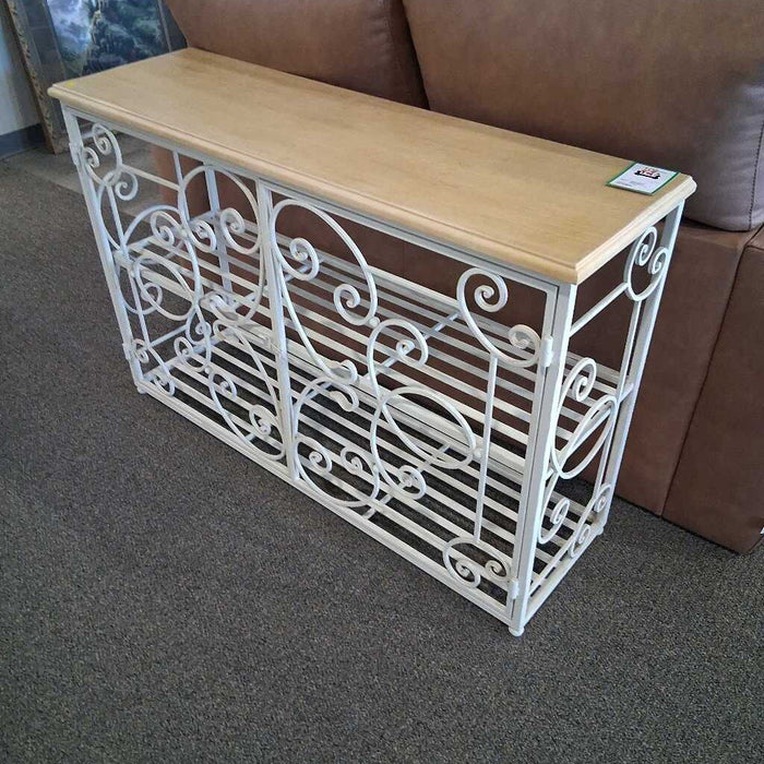White Metal Console w/ Wood Top