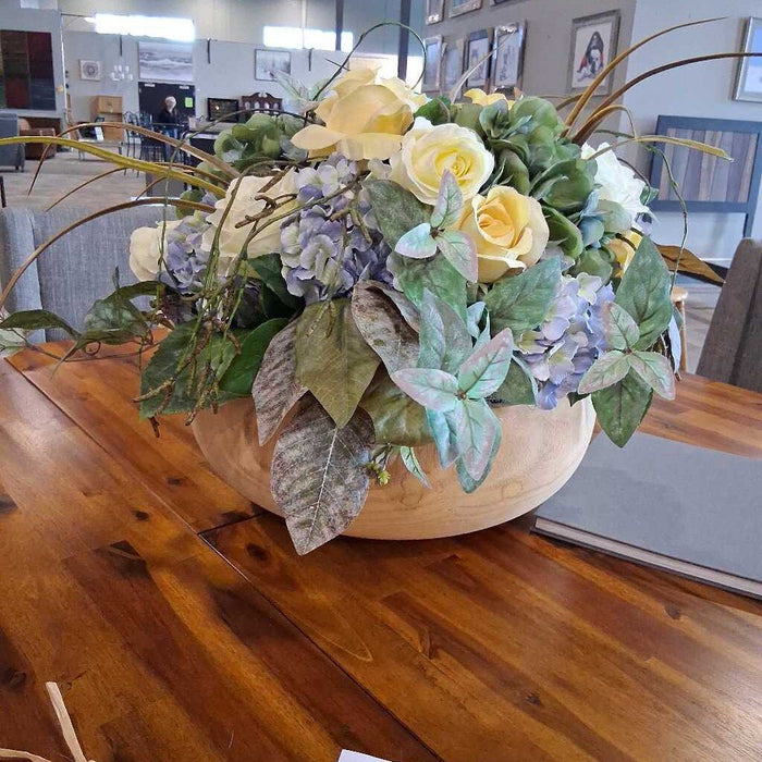 Yellow Roses in Wood Bowl