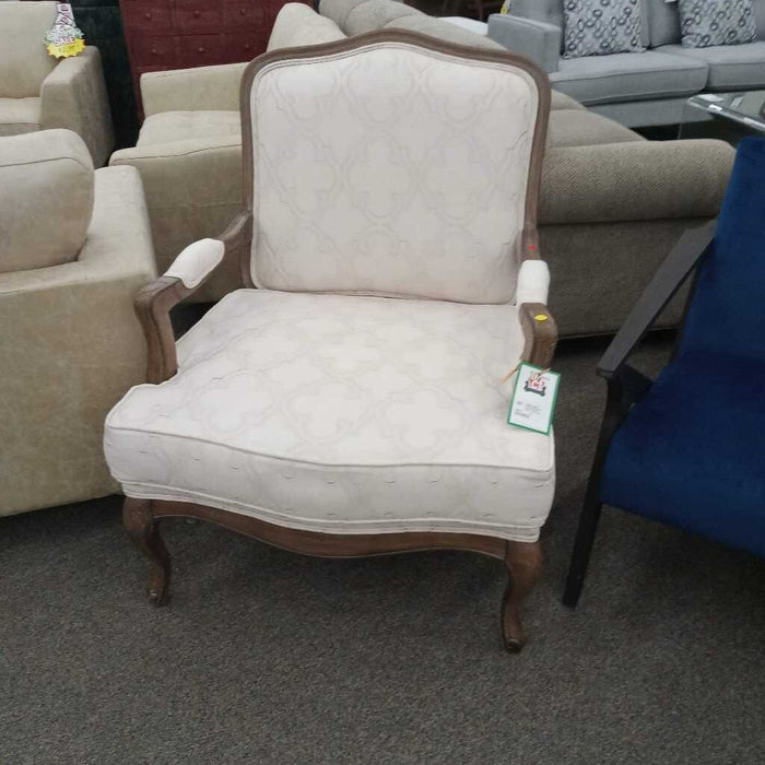 White & Gray Pattern Chair w/ Ottoman