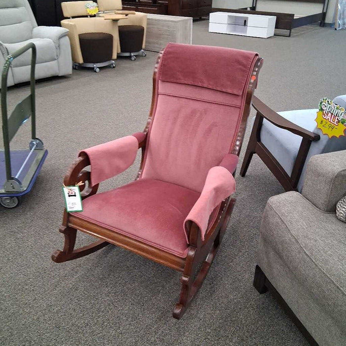 Vintage Pink Velvet Rocking Chair