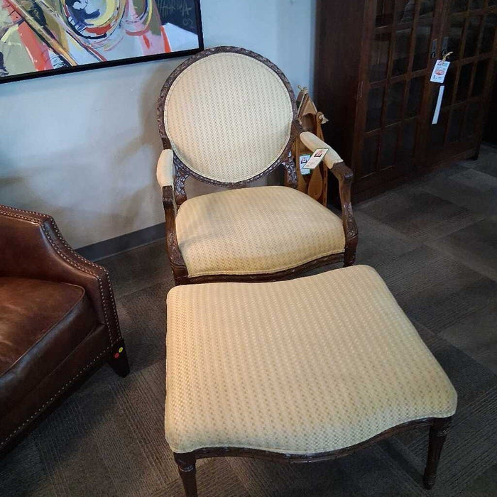 Vintage Beige Uph. Chair w/ Ottoman