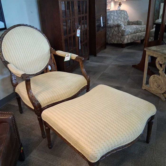 Vintage Beige Uph. Chair w/ Ottoman