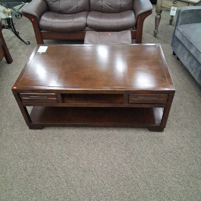 Dark Wood Coffee Table w/ Casters