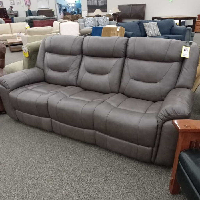Gray Leather Rec Pwr Sofa